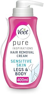 Veet Pure Legs & Body Hair Removal Cream, 400ml, Sensitive Skin | Natural Origin Ingredients, Long Lasting Smoothness, Contains Aloe Vera, Gently Removes Hair, Dermatologically Tesed