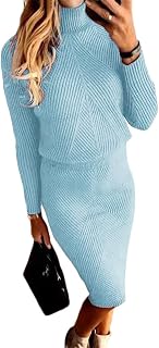 ORANDESIGNE Women's Knitted Sweater Dress Set 2 Pieces Winter Turtleneck Sweater and Pencil Skirt Knitted Elegant Bodycon Dress