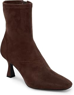 Coutgo Womens Kitten Heel Ankle Boots Square Toe Zip Booties Dress Shoes