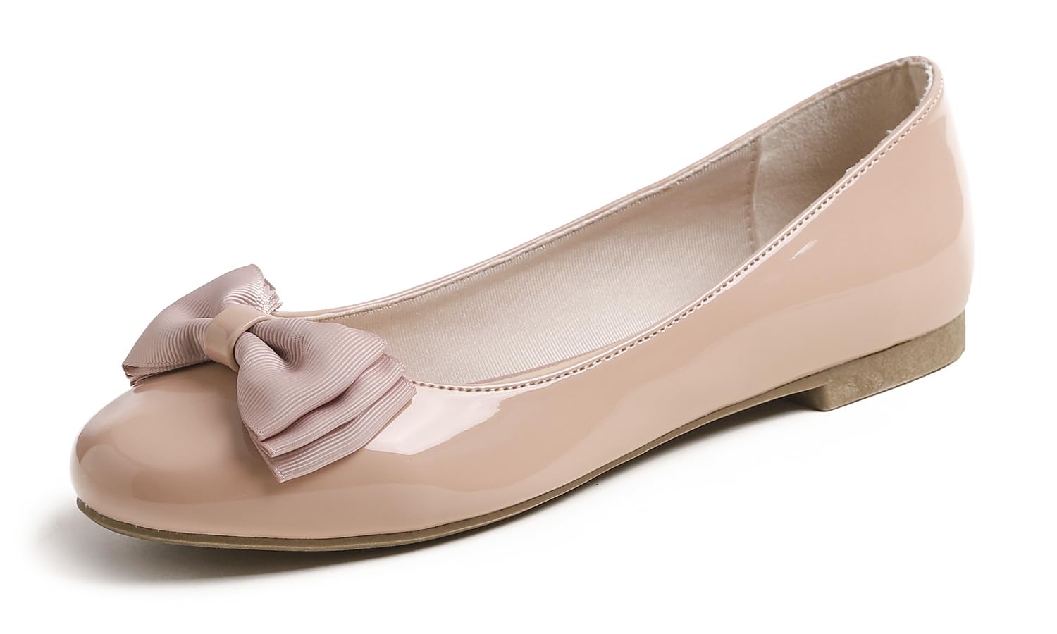 Feversole Women's Patent Round Toe Cute Bow Trim Ballet Flats, Ballerine Punta T