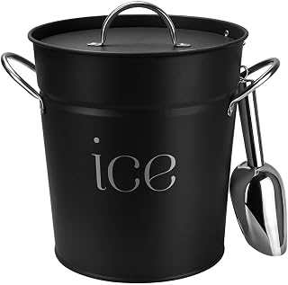 3 Qt Black Galvanized Ice Bucket with Lid, Scoop and Handles, Insulated | Double-wall design with a scoop hook for serving ice at home bars, cocktail parties, BBQs and outdoor gatherings