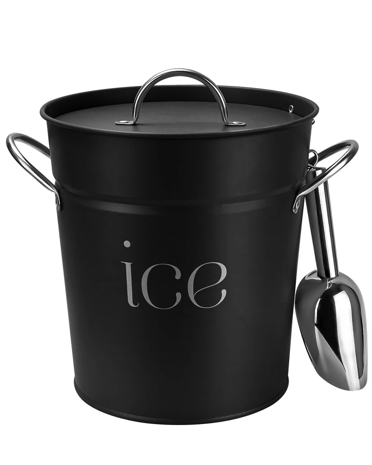 3 Qt Black Galvanized Ice Bucket with Lid, Scoop and Handles, Insulated | Double