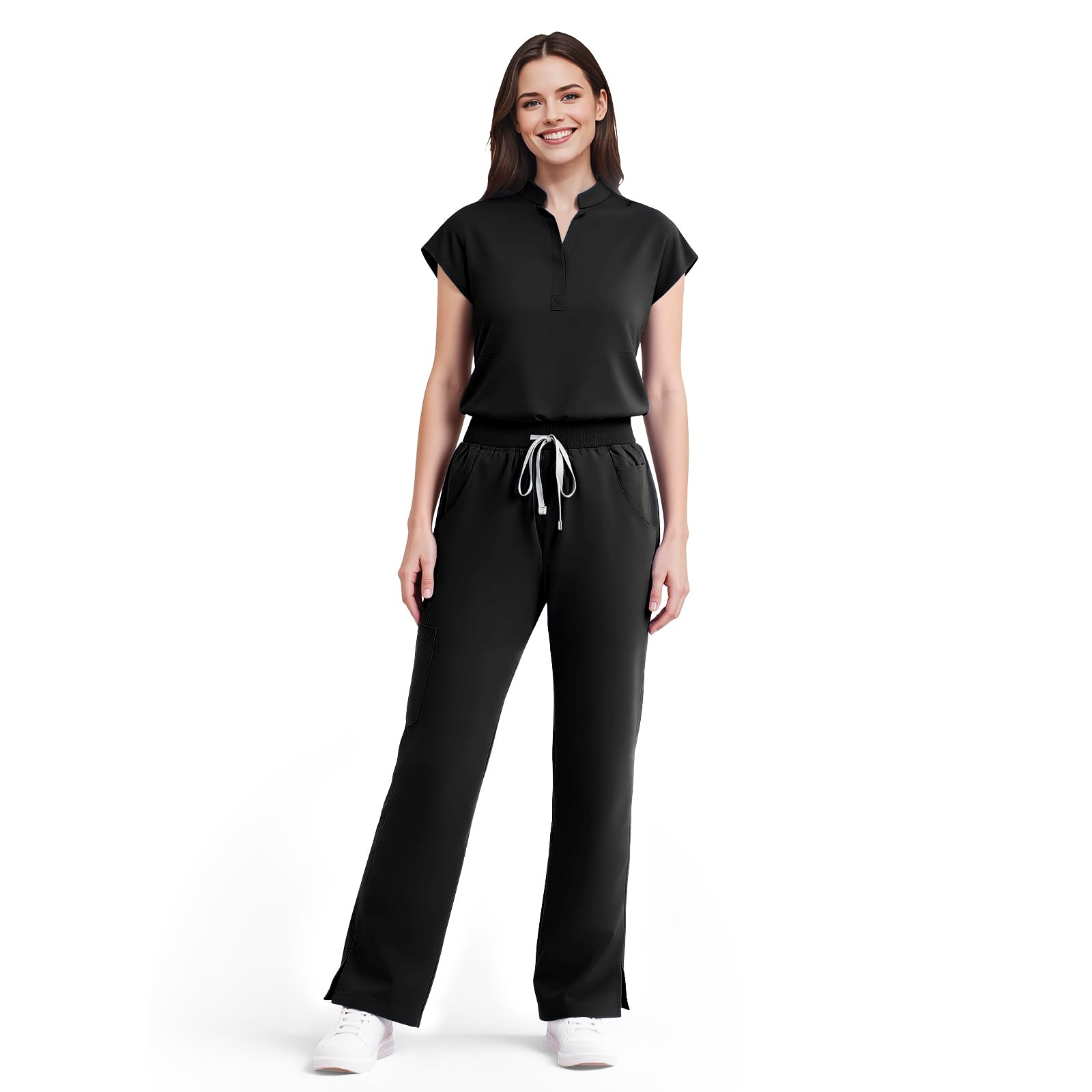 Dvoliaw Scrubs for Women Set, Sleeveless 9-Pocket Straight Leg Yoga Waist | Stan