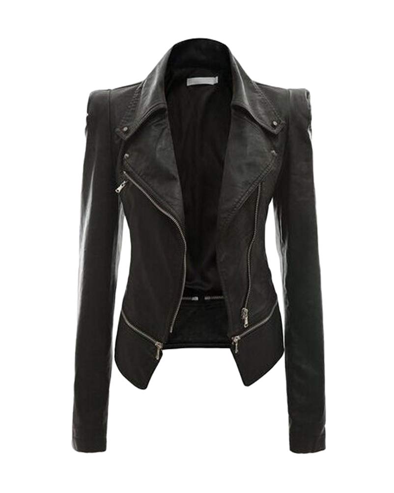 Onsoyours Women's Short Jacket in PU Leather Jacket Jacket Faux Leather Short Sl