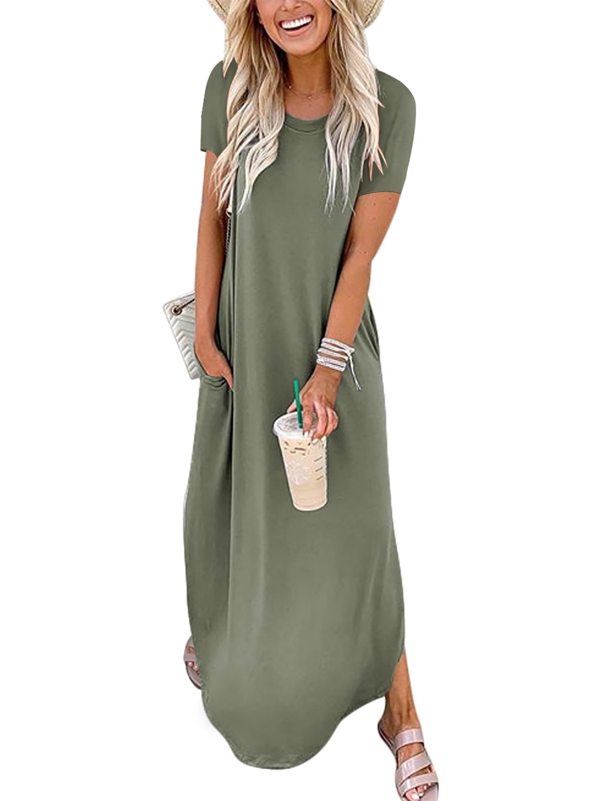 ANRABESS Womens Summer Maxi Dress Short Sleeve Casual Sundress with Pockets