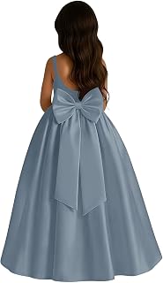 Satin Flower Girl Dress with Big Bow Elegant Sleeveless A-Line Ball Gowns Formal Communion Wedding Party Dresses