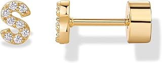 PAVOI 14K Gold Plated Initial Flat Back Earrings for Women, CZ Letter Studs