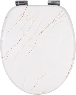 Toilet Seat with Soft-Close Mechanism, High-Quality Toilet Lid, Stable and Does Not Wobble, MDF Wooden Core Toilet Lid, Easy Assembly, Many Beautiful Designs (Marbled 3)