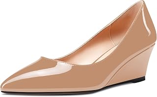 Aachcol Women's Medium Wedge Heel Pointed Toe Pumps Slip-On Wedding Party Shoes 5 cm