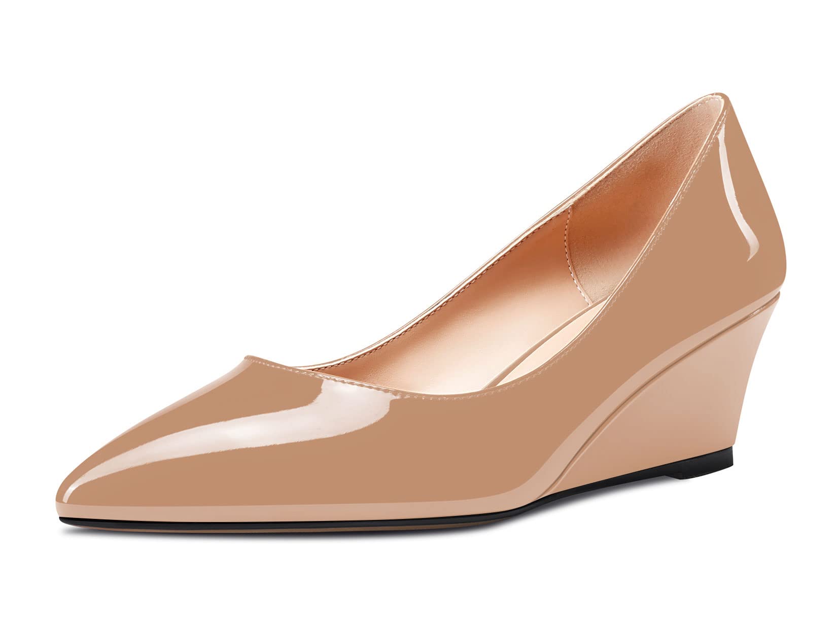 Aachcol Women's Medium Wedge Heel Pointed Toe Pumps Slip-On Wedding Party Shoes 