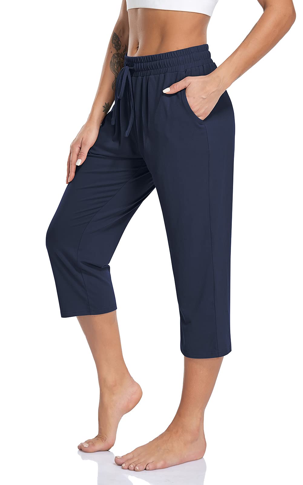 TARSE Womens Soft Drawstring Casual Yoga Pants with Pockets