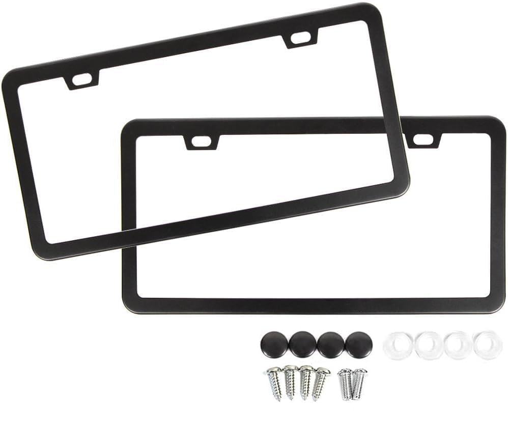 SunplusTrade License Plate Frame Black Matte Powder Coated Aluminum with Screw C