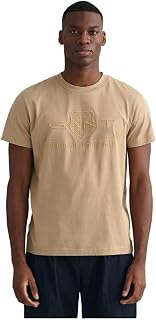 GANT Reg Tonal Shield SS T-Shirt for Men, Concrete Beige, XS