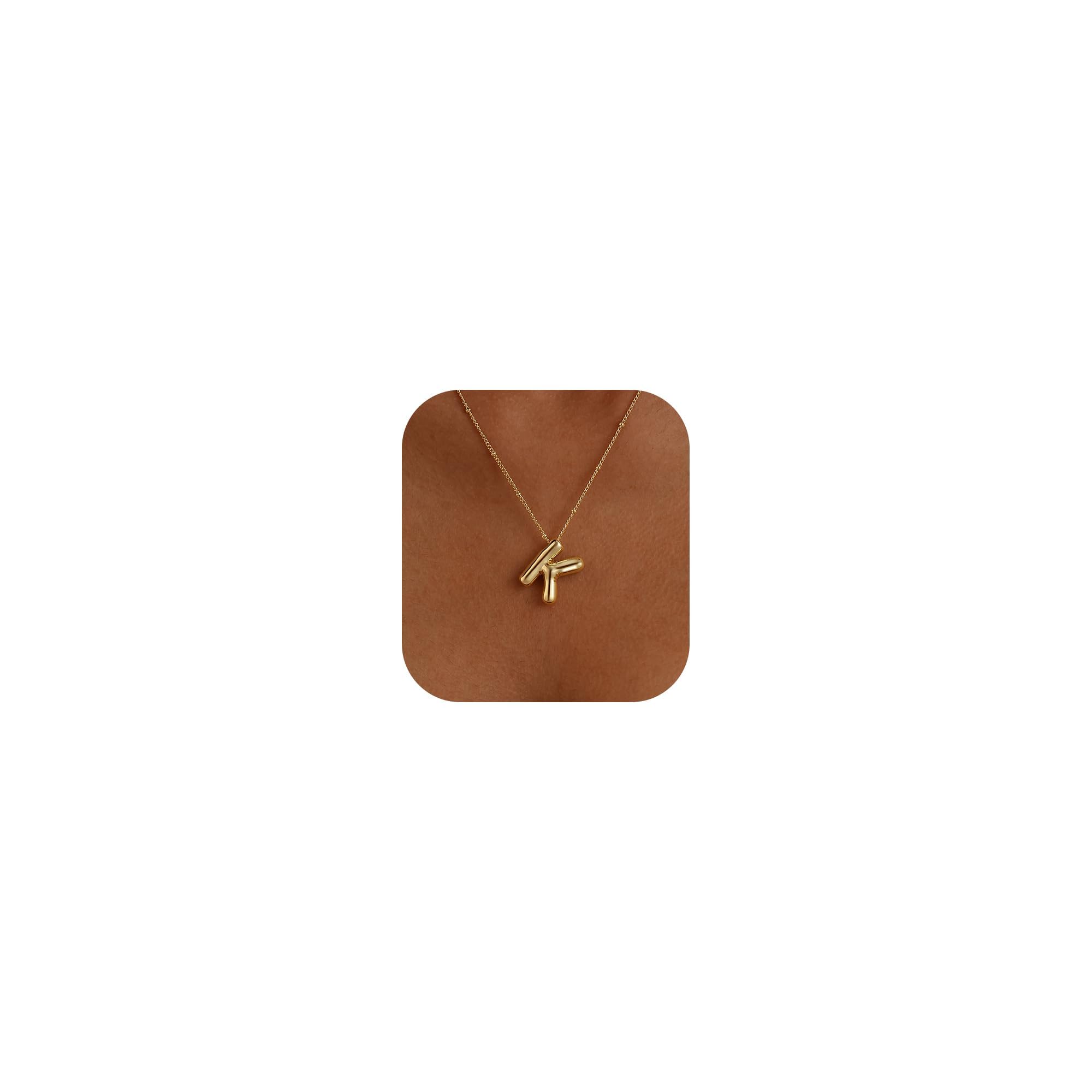 Ewrkbrㅤ Initial Necklaces for Women, 14k Gold Plated Bubble Letter Necklace Chun