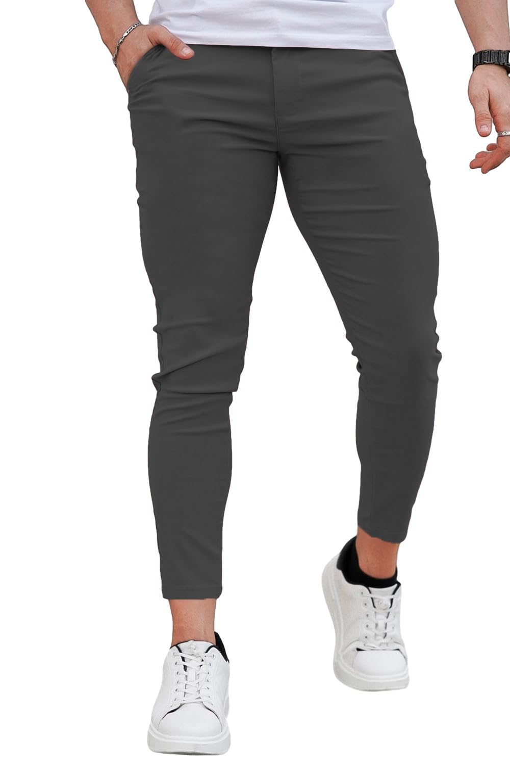 GINGTTO Mens Chinos Pants Slim Fit Stretch Ankle Length Dress