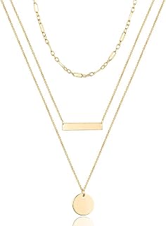 Turandoss Dainty Layered Choker Necklace, Handmade Y Pendant Necklace Multilayer Bar Disc Necklace Adjustable Layering Choker Necklaces for Women