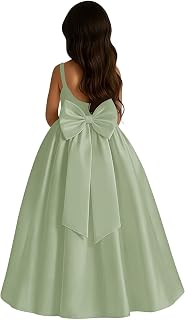 Satin Flower Girl Dress with Big Bow Elegant Sleeveless A-Line Ball Gowns Formal Communion Wedding Party Dresses