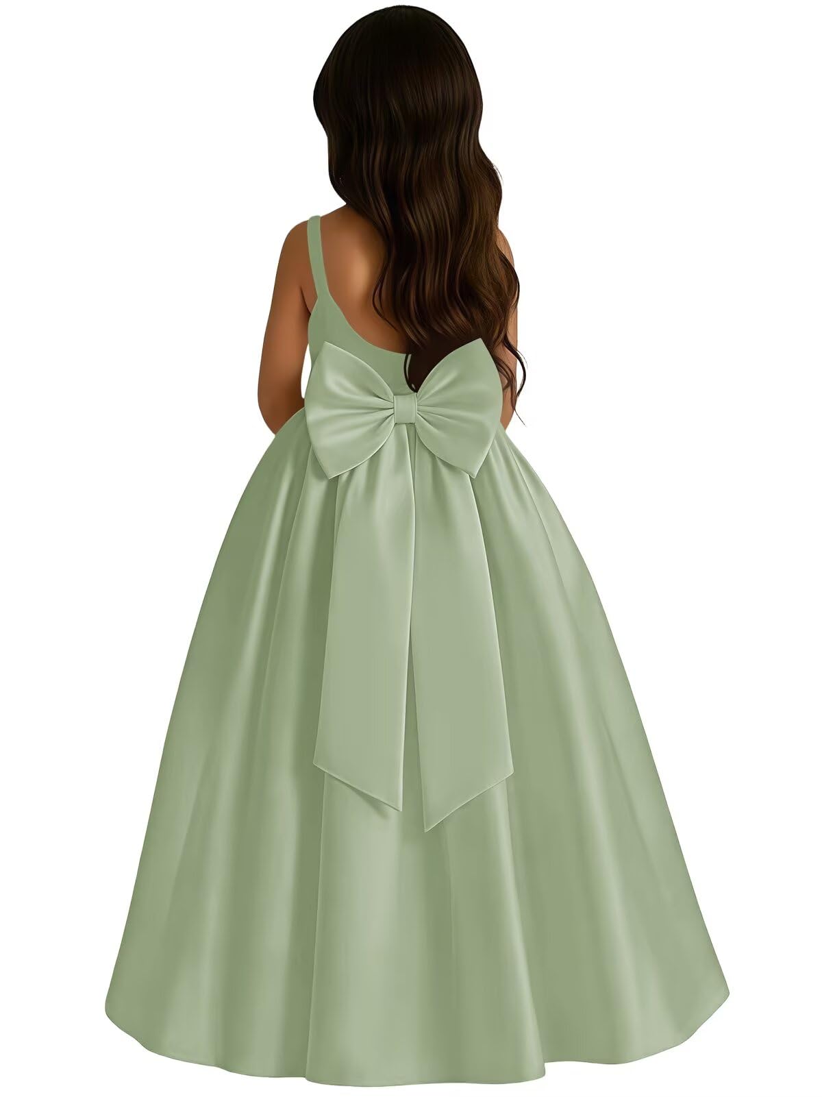Satin Flower Girl Dress with Big Bow Elegant Sleeveless A-Line Ball Gowns Formal