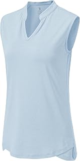 BASUDAM Women's Sleeveless Golf Shirts V-Neck Quick Dry Collarless Polo