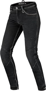 SHIMA Devon Motorcycle Jeans - Ventilated Elastic Slim Fit Riding Trousers with FiberQL Reinforcements, CE Knee and HIPS Protectors (Women, Black, 32)
