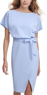 Kensie Women's Short Sleeve Tie Waist Midi Dress
