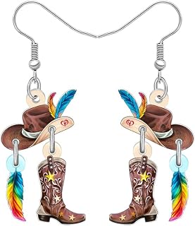 Acrylic Funny Western Cowgirl Hat Boot Earrings Costume Gift for Women Cowboy Dangle Earrings Charm Jewelry Rodeo Lovers Country Music Festival