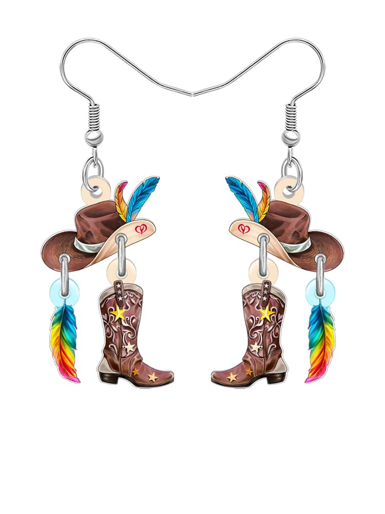 Acrylic Funny Western Cowgirl Hat Boot Earrings Costume Gift for Women Cowboy Da