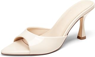 Coutgo Womens Kitten Heel Sandals Heeled Mules Pointed Open Toe High Heels