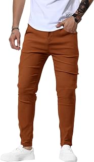 Woenzaia Men's Slim Fit Dress Trousers Casual Stretchy Twill Chinos Tapered Skinny Slacks