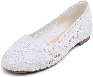 Feversole Round Toe Crochet Ballet Crochet Flats Women's Comfy Breathable Shoes