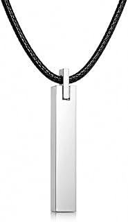 Rockyu Brand Bar Necklace Men's Simple Tungsten Mirror-Polished Shiny Rectangular Stick Pendant Y-shaped Metal Allergy-Resistant Accessory Anniversary Christmas Present