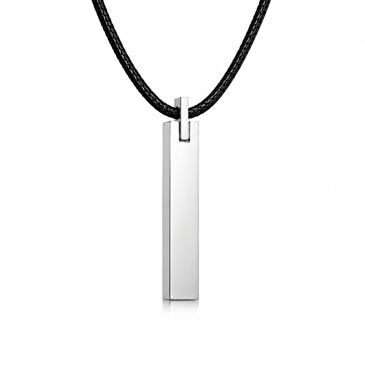 Rockyu Brand Bar Necklace Men's Simple Tungsten Mirror-Polished Shiny Rectangula