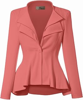 Hybrid & Company Women's Classic Casual Blazer for Work Office Elegant Double Lapel Single Button Peplum Comfortable Blazer (Pack of 1)