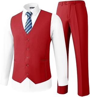HUUTOE Mens Vest and Pants Suit 2 Piece Slim Fit Suits for Wedding Grooms Dress Waistcoat+Pants Casual Prom Tuxedo Set