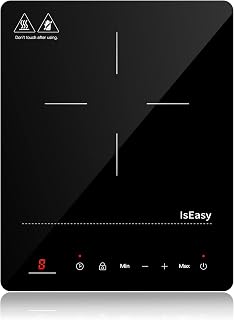 IsEasy Single Induction Cooker 2100W Portable Induction Hob with Slim Black Crystal Panel Body, 9 Power Levels, Max & Min Function, 8-hours Timer, Safety Lock