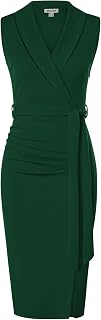 GRACE KARIN Women's Sleeveless Shawl Collar Mid-Calf Sheath Dress with Removable Belt and Elegant Slit