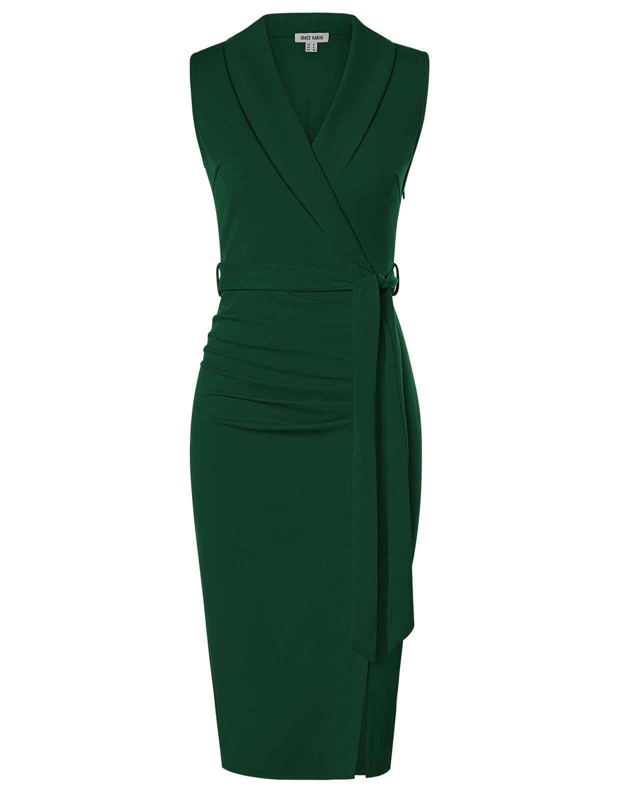 GRACE KARIN Women's Sleeveless Shawl Collar Mid-Calf Sheath Dress with Removable