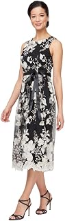 Alex Evenings Women's Sleeveless Midi Dress With Elegant Embroidery, Full Skirt and Tie Belt (Petite and Regular Sizes)