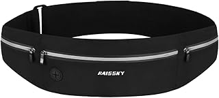 HAISSKY Running Belt, Lightweight Fitness Waist Pack, up to 6.9" | Running Phone Holder with 3 Zipper Pockets, 80g Lightweight Slim Water-Resistant, Sports Bum Bag Fits 28-47 inch Waist