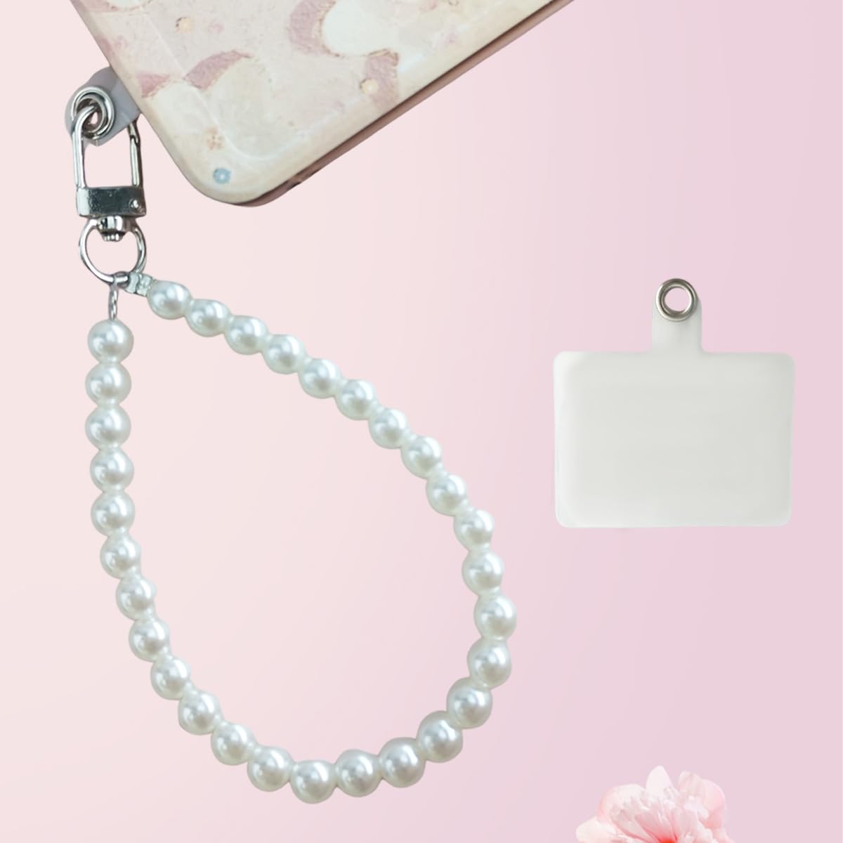 Generic Universal Mobile Phone Pearl Chain Strap Bracelet with Back Patch, Compa