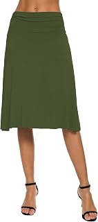 Women Elegant Elastic Midi Yoga Skirt Solid High Waist A Line Skirt