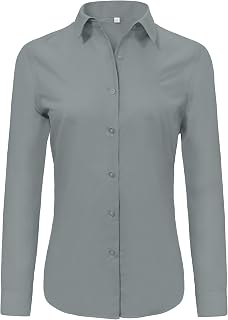 Ruisin Super Soft Wrinkle Free Button Down Shirts for Women Solid Long Sleeve Striped Formal Work Dress Blouses Tops
