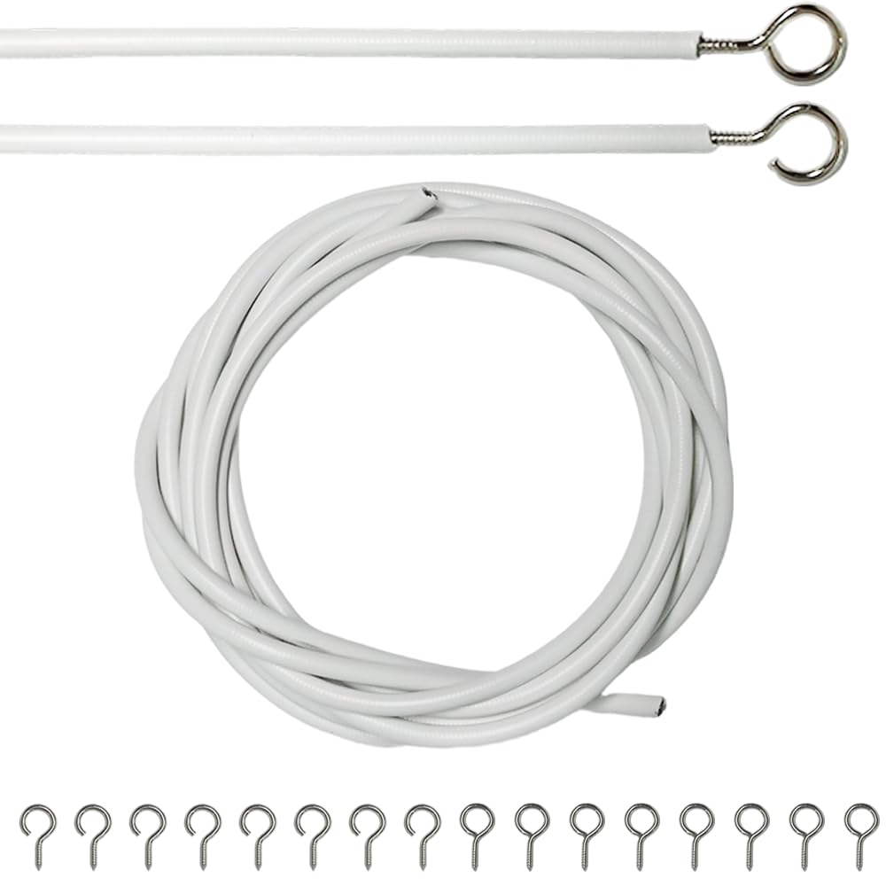 Armo® 2M Net Curtain Wire And Hooks Set Multipurpose 2 Meter Long Window Net Cur