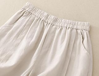 Kinghua Linen Shorts for Women Spring Summer Casual Elastic High Waisted Pleated Bermuda Dressy Wide Leg Shorts with Pockets