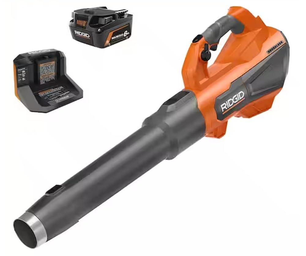 RIDGID 18V Brushless 130 MPH 510 CFM Cordless Battery Leaf Blower with 6.0 Ah MA