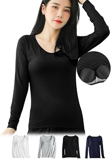Heat Tech Women's Inner Shirt, Cold Protection, Cup Included, Approx. 6°C Temperature Rise, 3D Pad, Thermal, Inner Top, Long Sleeve, Winter, Warm Inner, U-Neck, Moisture Absorbing Heat