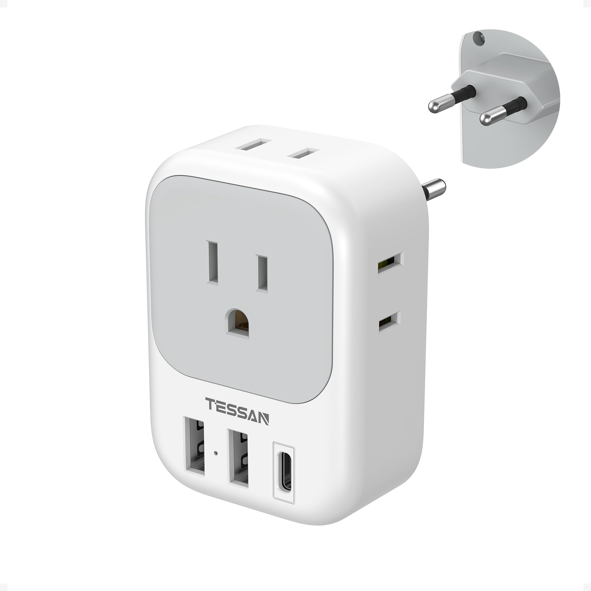 TESSAN European Travel Plug Adapter USB C, International Plug Adaptor | 4 AC Out