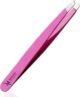 Slanted Tweezers for Eyebrows, Facial & Ingrown Hair, Professional Stainless Steel Slant Tip Precision Hair Removal Tool for Men & Women, Pink Colour by Mahfooz Instruments