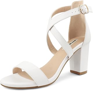 JOY IN LOVE Women's Lace Up Heels 3 Inch Chunky Block Heel Strappy Sandals