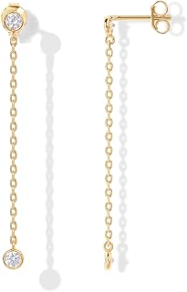 PAVOI 14K Gold Plated Station Linear Dangle Earrings for Women, CZ Earrings